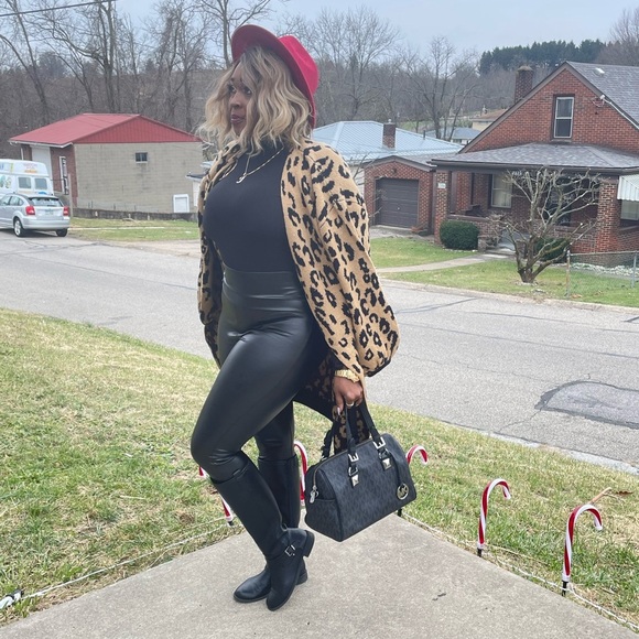 NEW FALL WOMEN’S TRENDY BLACK FAUX SPANX LEATHER LEGGINGS - Picture 6 of 16